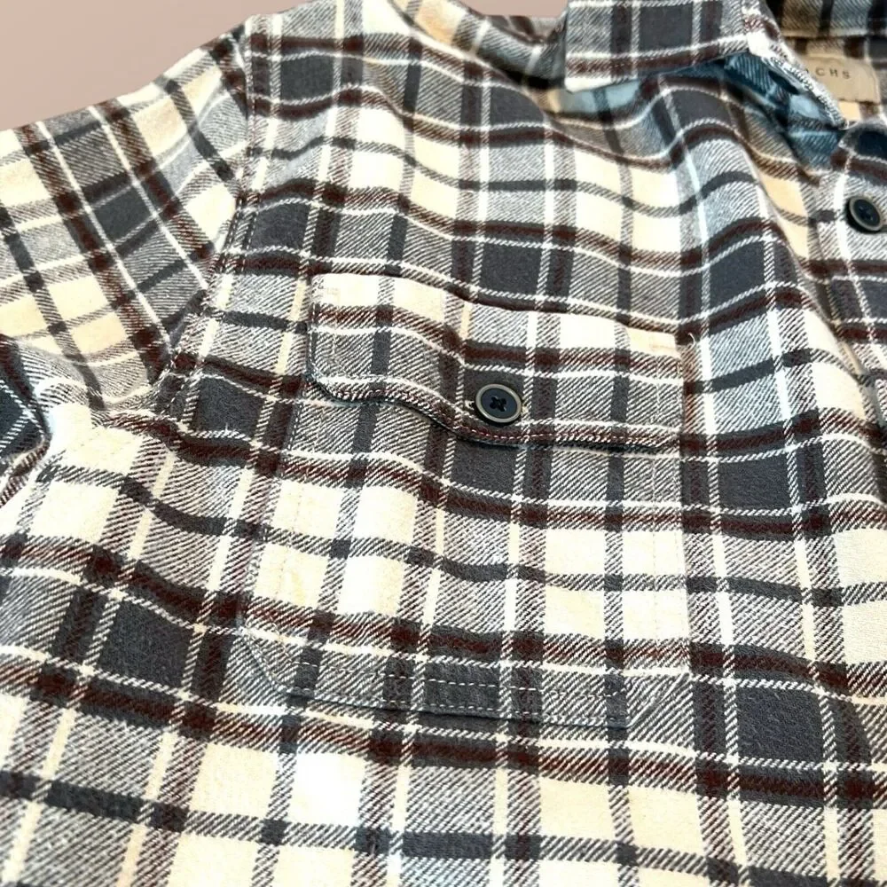 Jachs Men’s Medium Brown Tan Heritage Flannel Plaid Long Sleeve Cotton Shirt - Picture 3 of 7